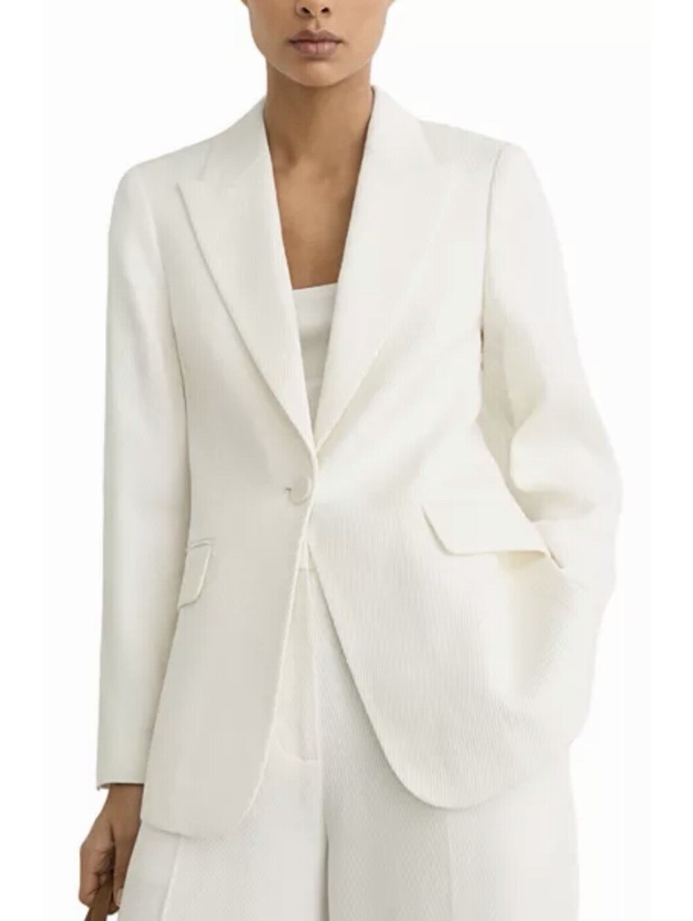 New Reiss Alyx Texture One-Button Linen Blend Blazer In White Size 0 $490